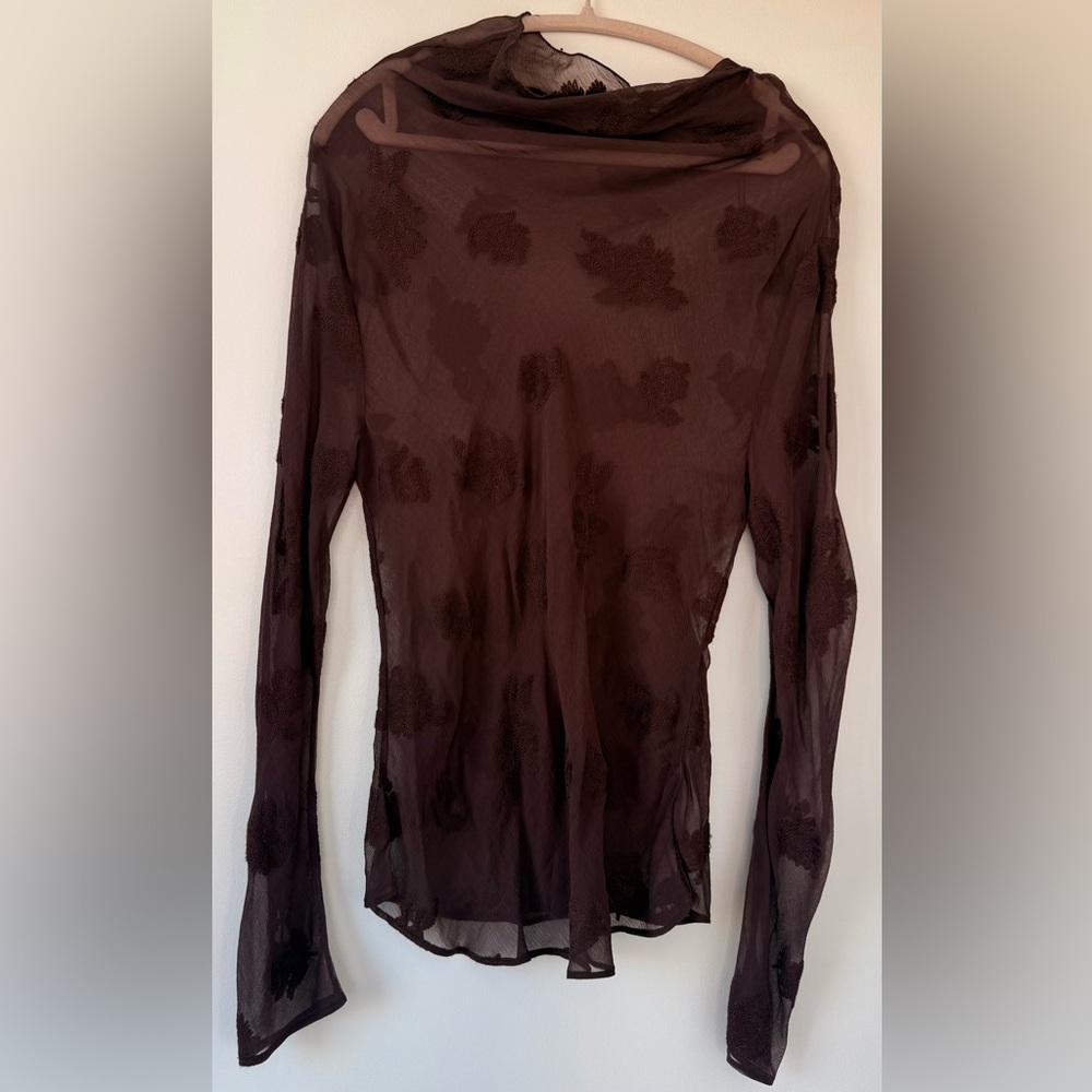 Zara Sheer Brown Floral Blouse - Picture 2 of 6